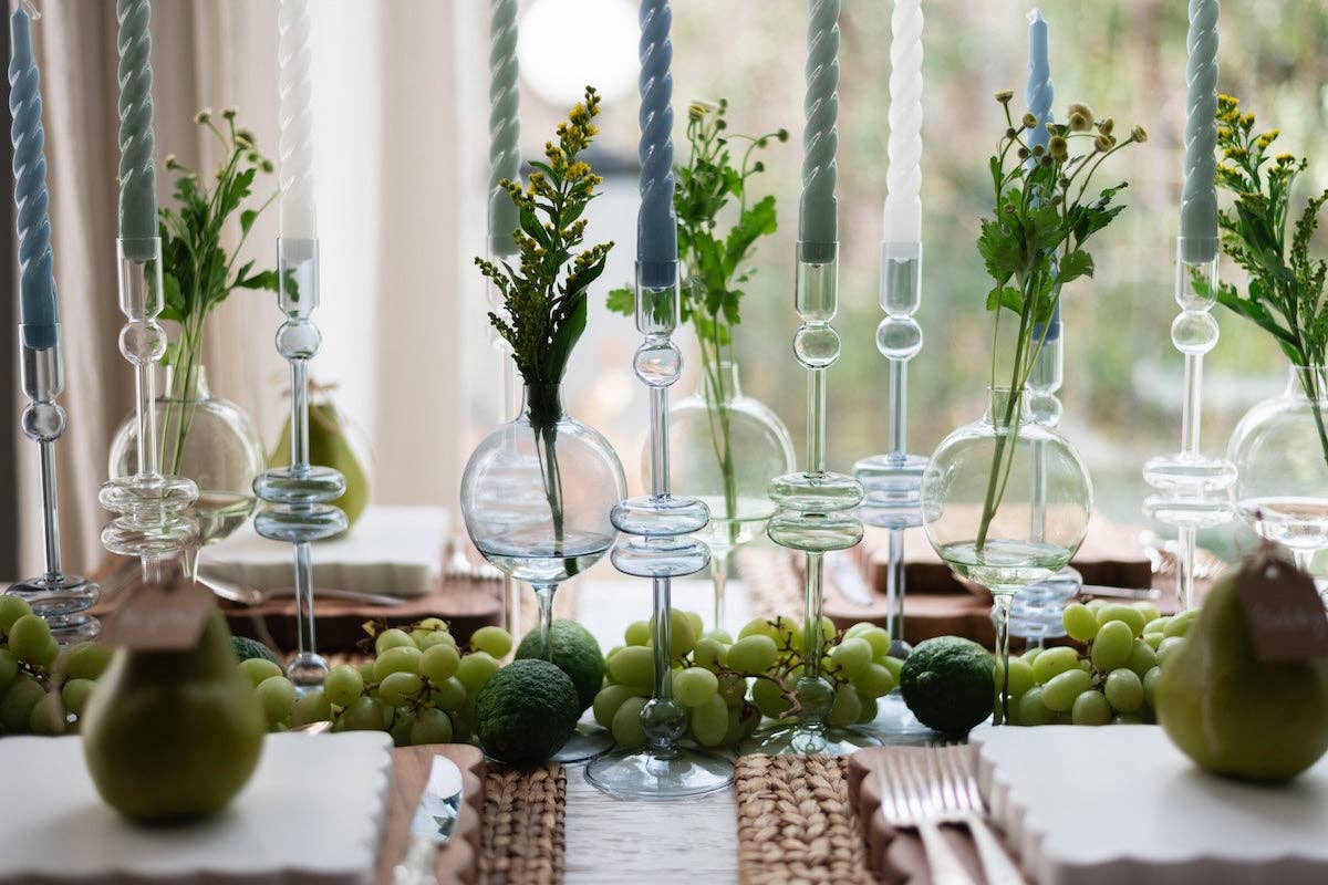 etúHOME - Denim Glass Candlestick Pair, Medium - Dear John