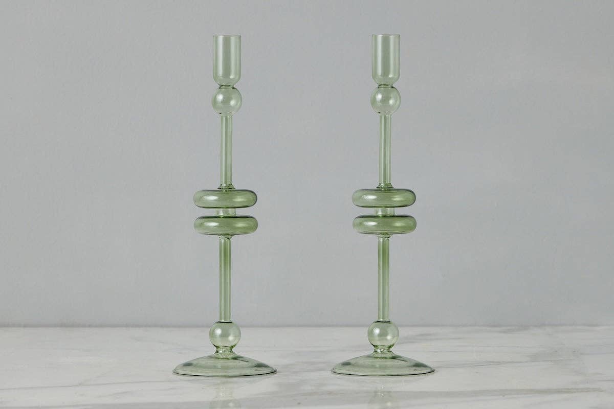 etúHOME - Sage Glass Candlestick Pair, Large - Dear John