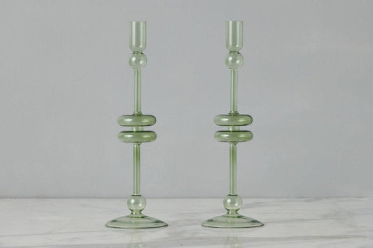 etúHOME - Sage Glass Candlestick Pair, Large - Dear John