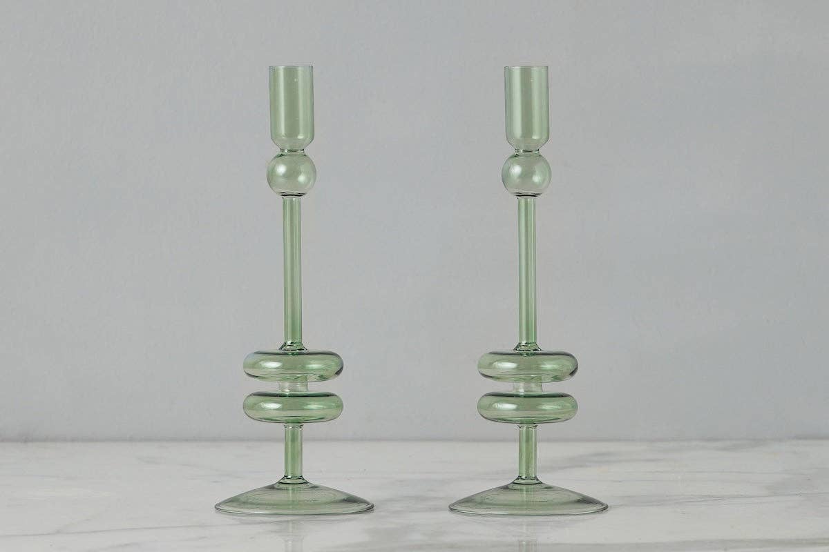 etúHOME - Sage Glass Candlestick Pair, Medium - Dear John