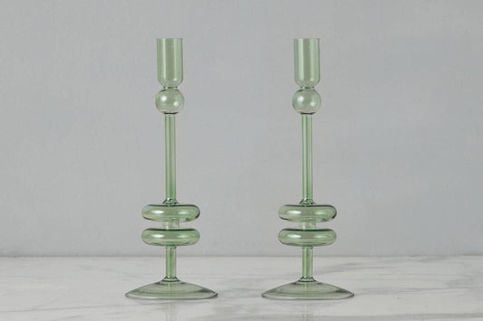 etúHOME - Sage Glass Candlestick Pair, Medium - Dear John