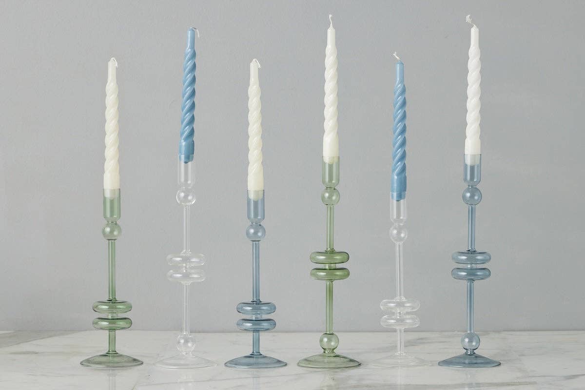 etúHOME - Sage Glass Candlestick Pair, Medium - Dear John