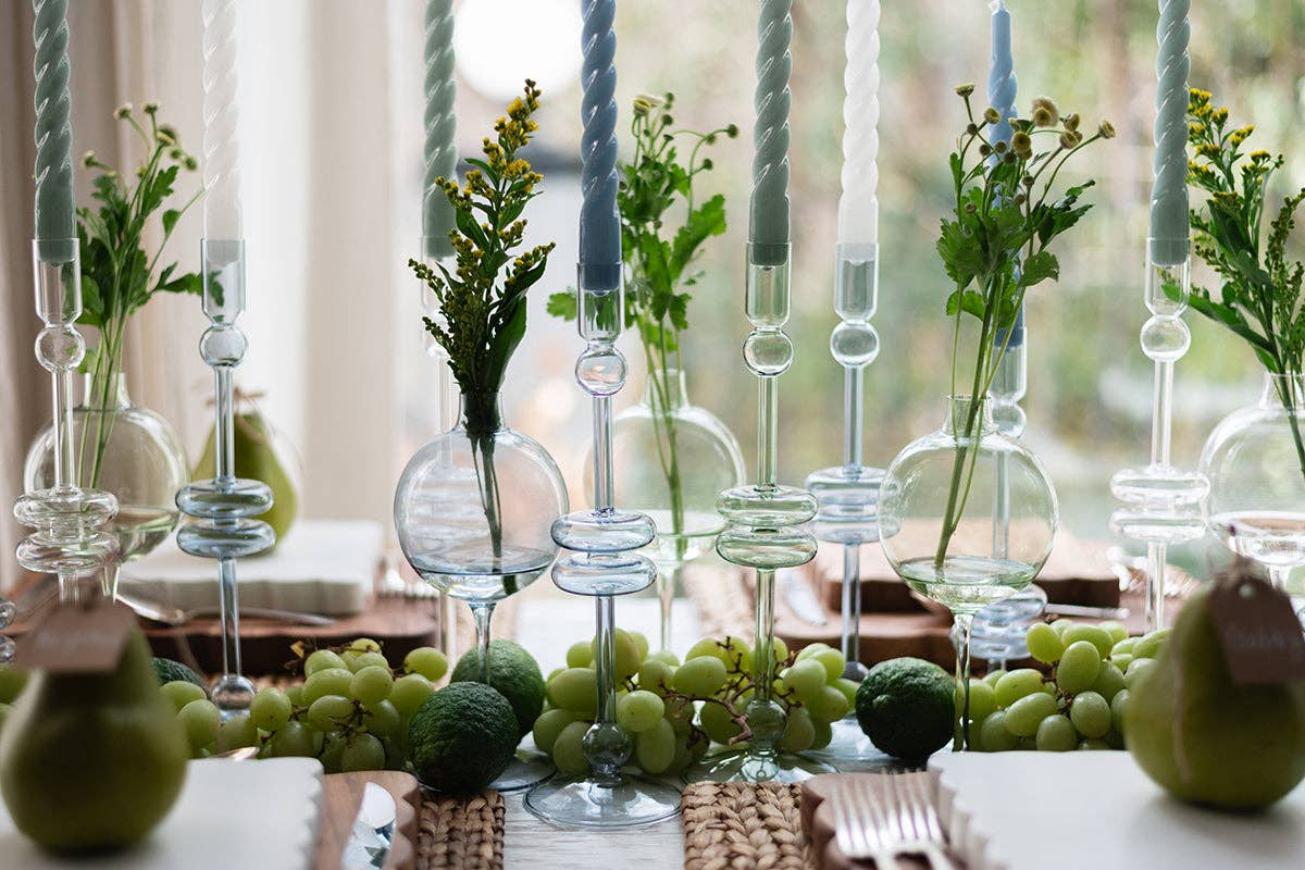 etúHOME - Sage Glass Candlestick Pair, Medium - Dear John