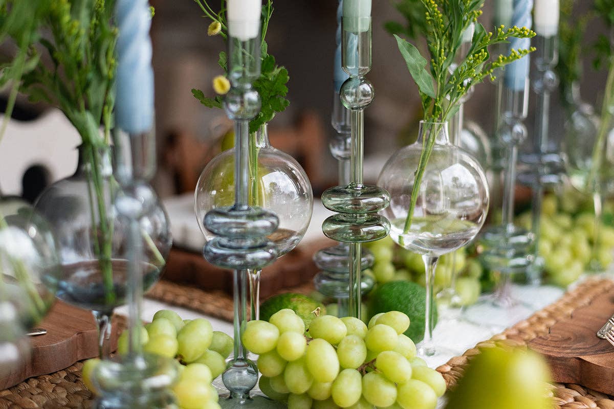 etúHOME - Sage Glass Candlestick Pair, Medium - Dear John