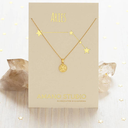 Tiny Zodiac Medallion Necklace — 14k Gold Over Brass (Singles)