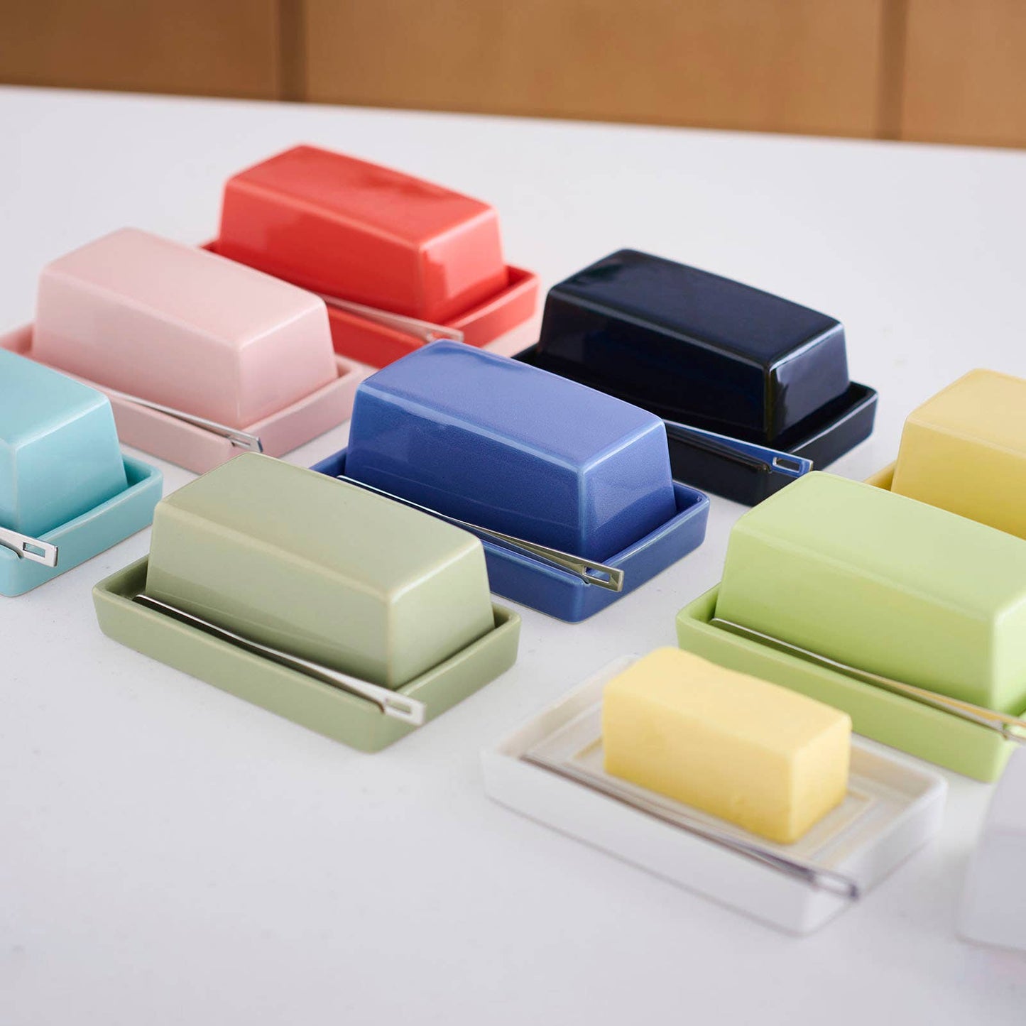 BEE HOUSE Butter Dish with s.s.butter knife - Aqua Mist
