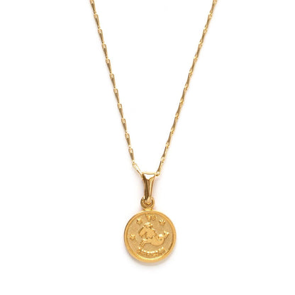 Tiny Zodiac Medallion Necklace — 14k Gold Over Brass (Singles)