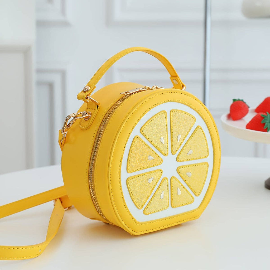 Fashionable Y2K Lemon - Shaped Crossbody Bag for Women, Embroidered Geometric Pattern, with Adjustable Strap, Zipper Closure, Polyester Lined, Painted Edges, Messenger Style Shoulder Handbag - Dear John