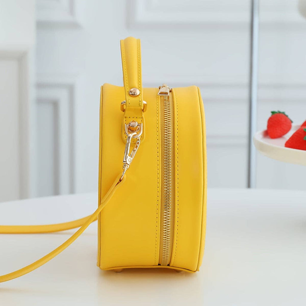 Fashionable Y2K Lemon - Shaped Crossbody Bag for Women, Embroidered Geometric Pattern, with Adjustable Strap, Zipper Closure, Polyester Lined, Painted Edges, Messenger Style Shoulder Handbag - Dear John