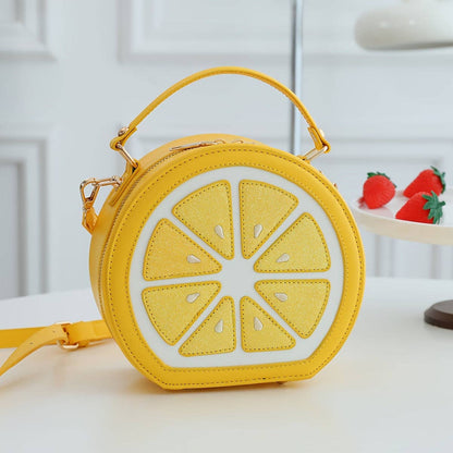 Fashionable Y2K Lemon-Shaped Crossbody Bag for Women, Embroidered Geometric Pattern, with Adjustable Strap, Zipper Closure, Polyester Lined, Painted Edges, Messenger Style Shoulder Handbag