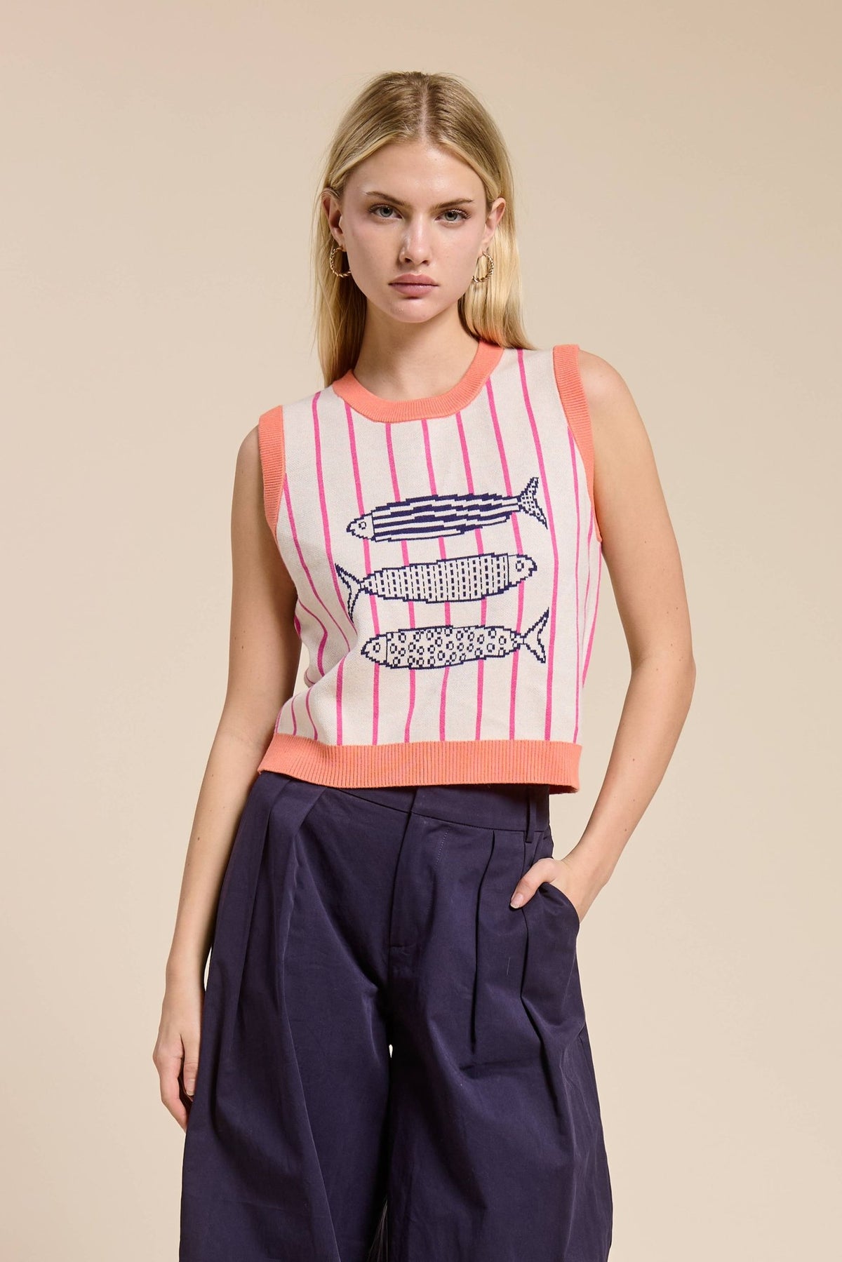 FLAT WHITE - Candy Coral Marine Sweater Vest - Dear John