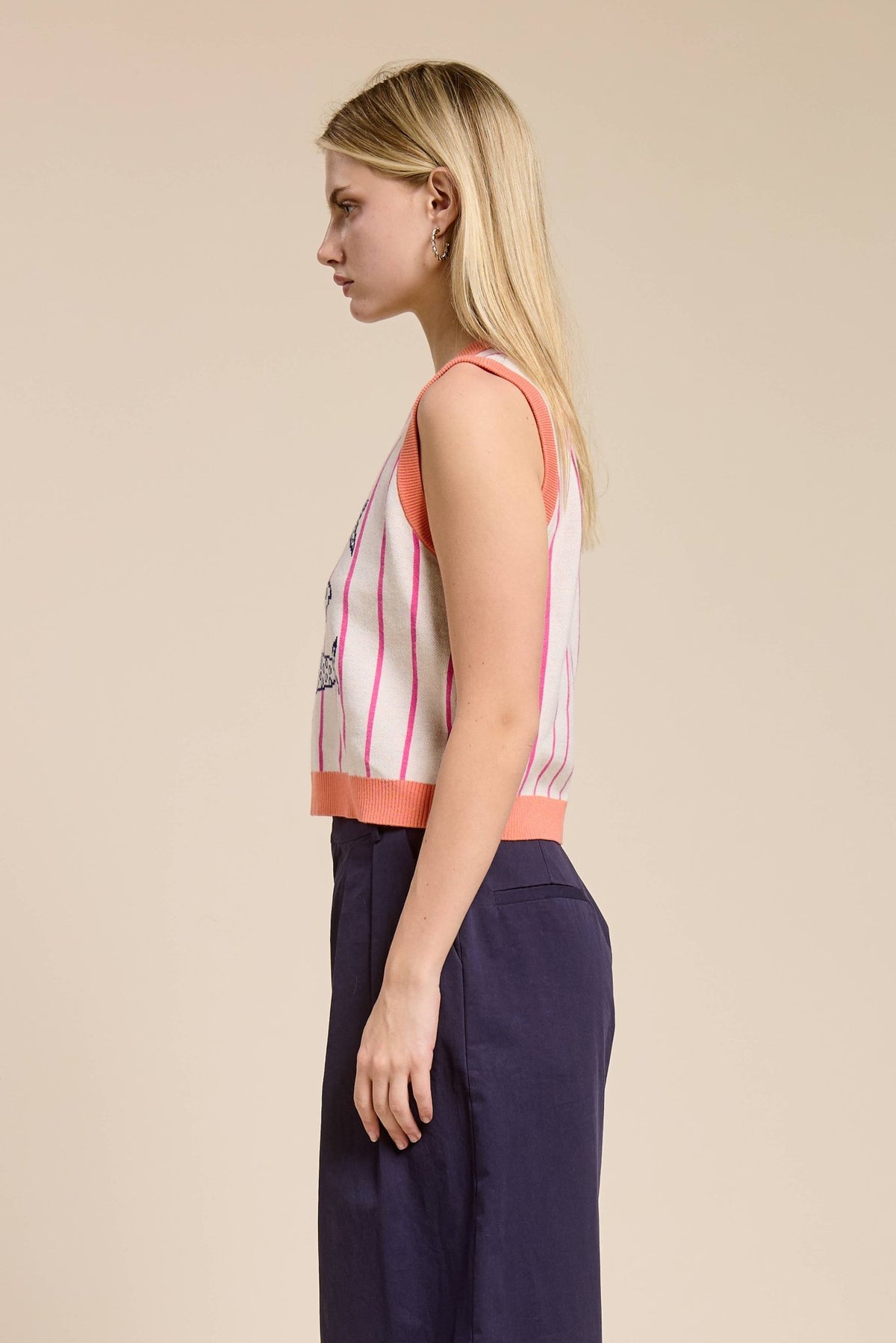 FLAT WHITE - Candy Coral Marine Sweater Vest - Dear John