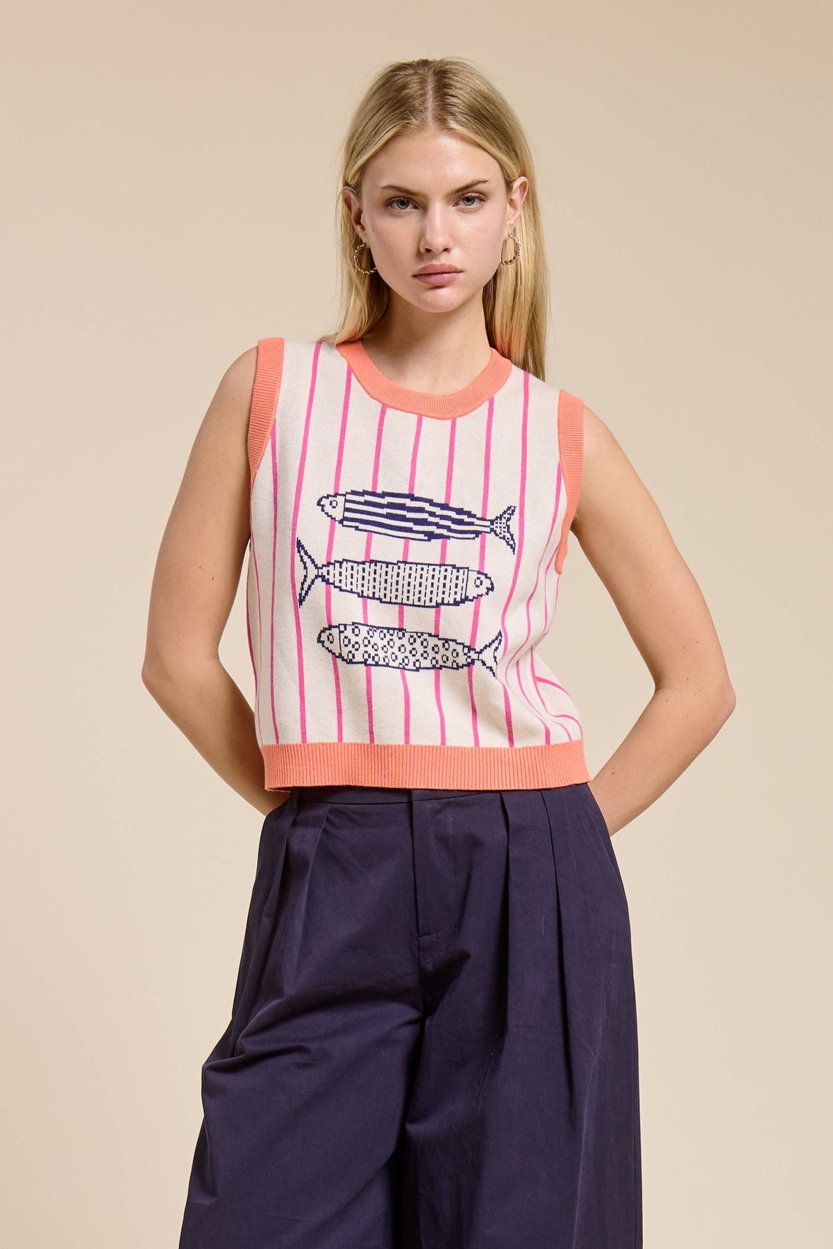 FLAT WHITE - Candy Coral Marine Sweater Vest - Dear John