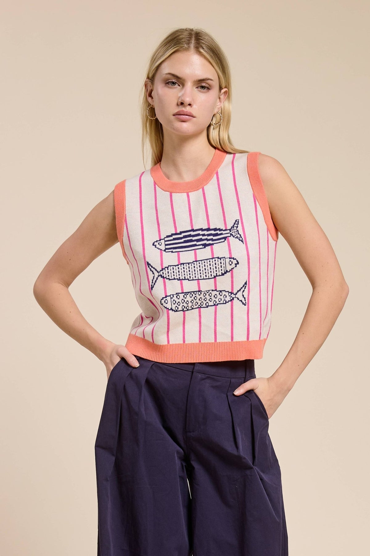 FLAT WHITE - Candy Coral Marine Sweater Vest - Dear John