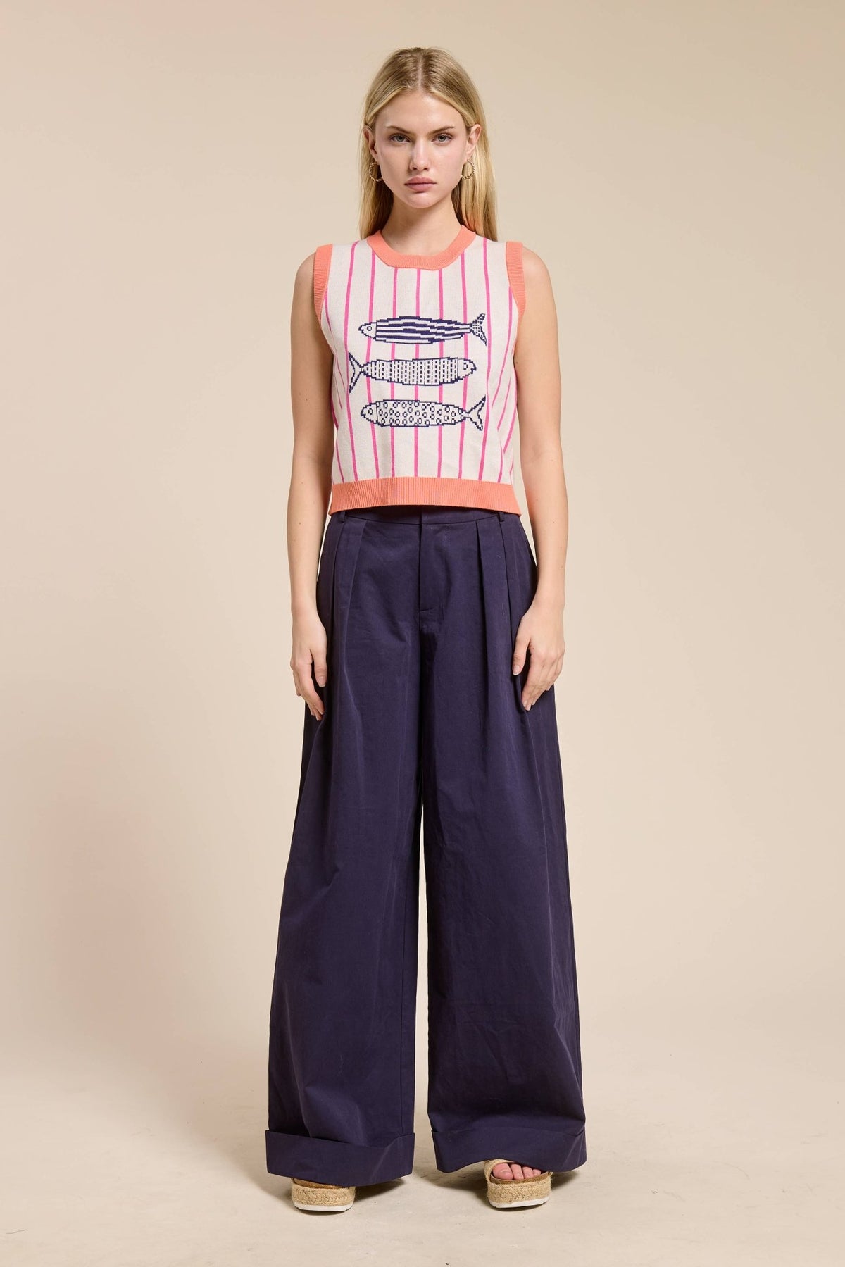 FLAT WHITE - Candy Coral Marine Sweater Vest - Dear John