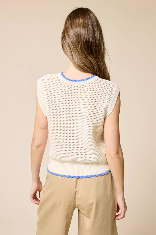 FLAT WHITE - Seaside Fish Embroidery Sleeveless Knit Top - Dear John