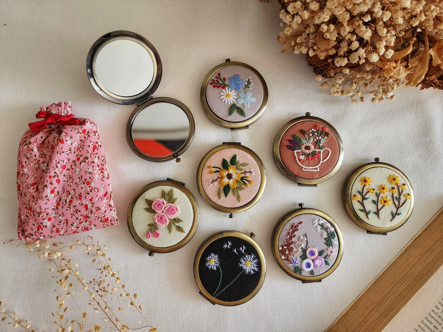 Floral Embroidered Compact Mirror - Dear John