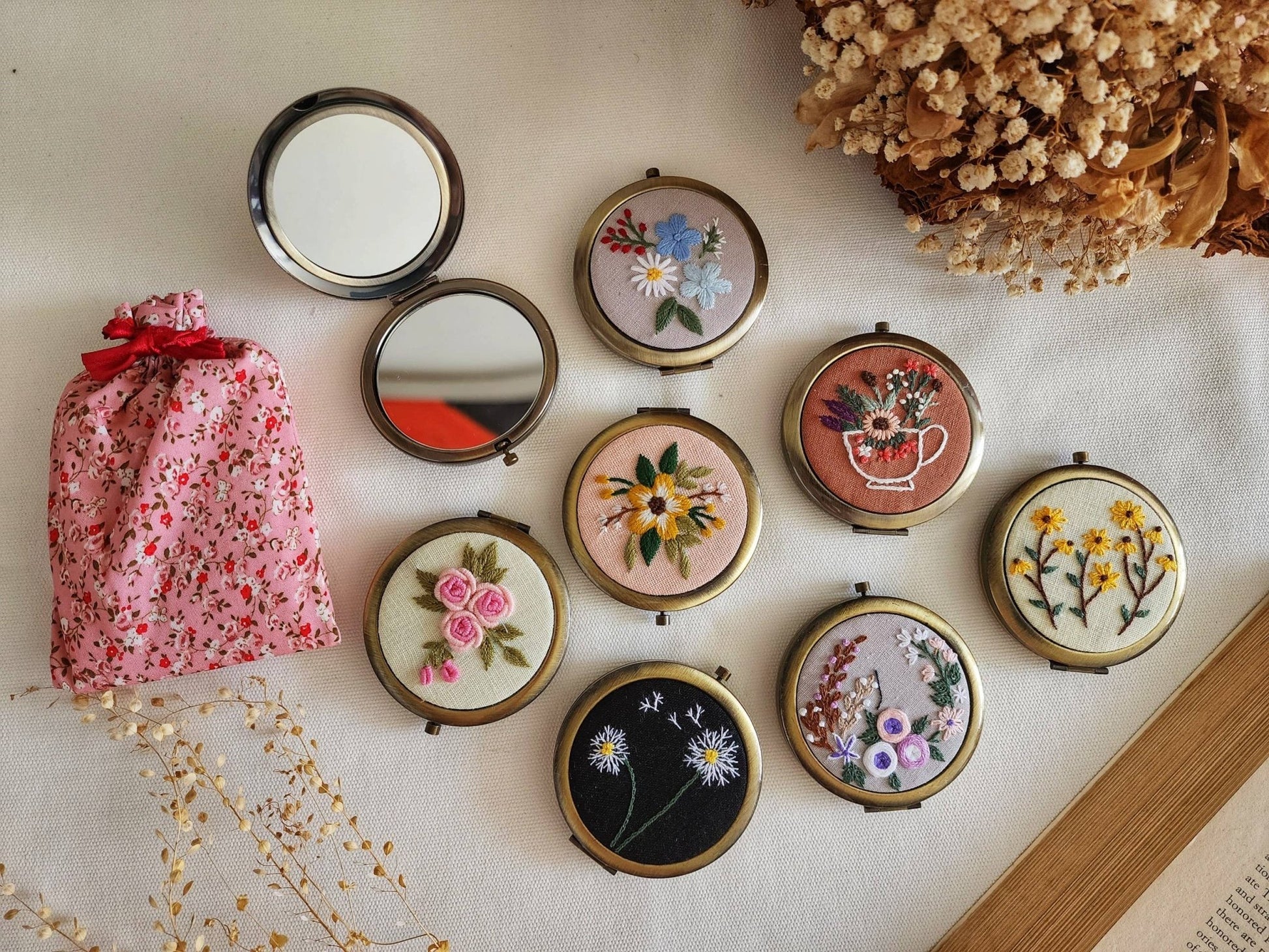 Floral Embroidered Compact Mirror - Dear John
