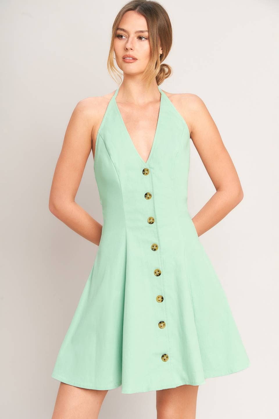 FLYING TOMATO - A solid woven mini dress - ID23482 - Dear John