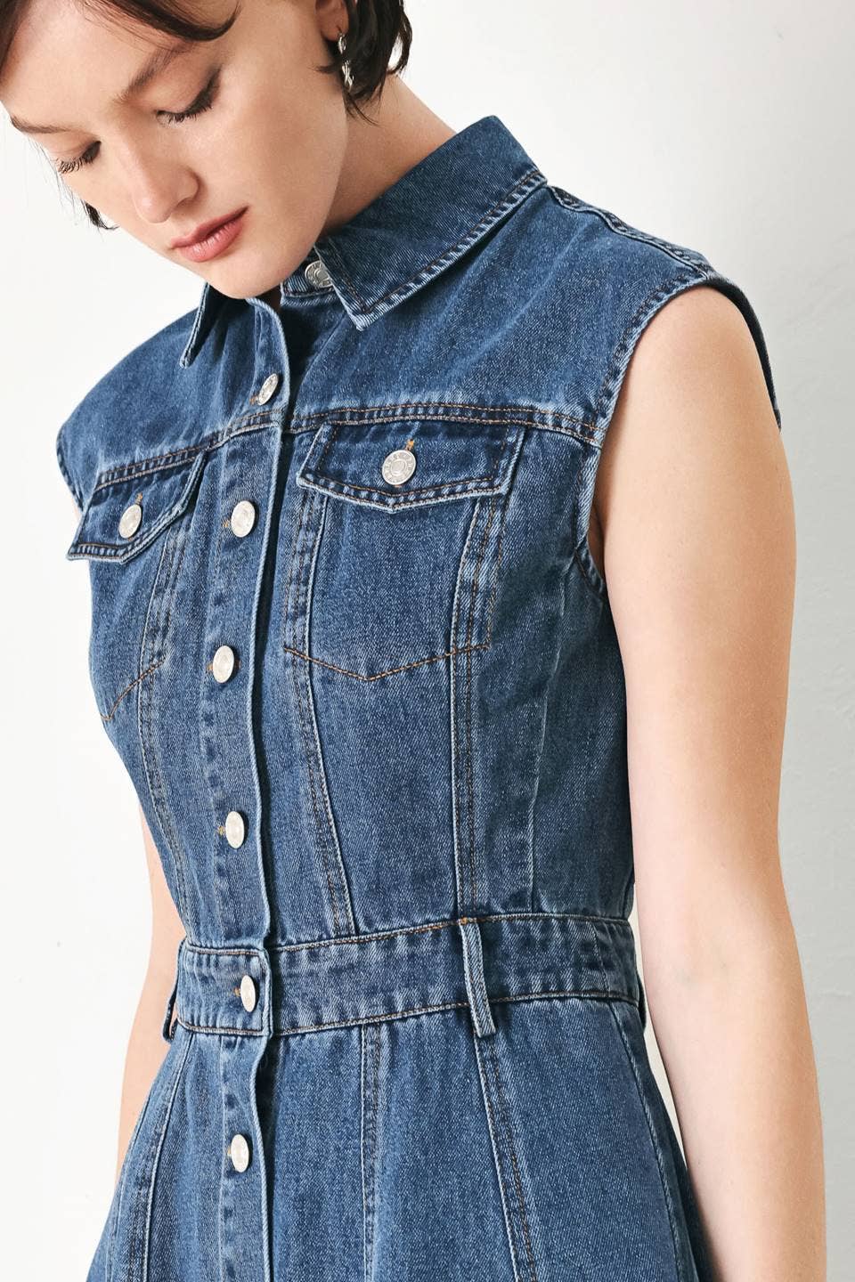 FLYING TOMATO - A washed denim mini dress - FD1930 - Dear John