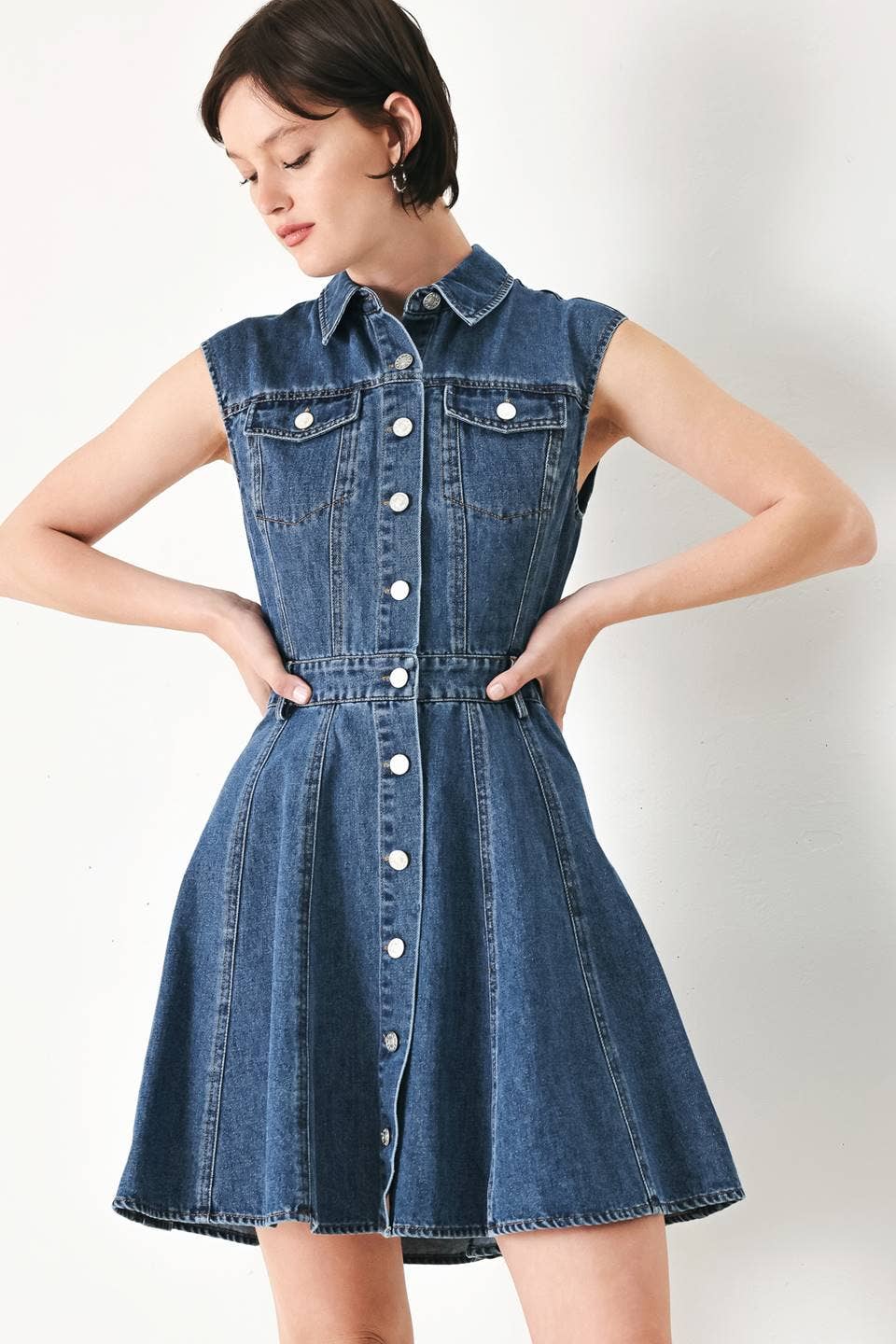 FLYING TOMATO - A washed denim mini dress - FD1930 - Dear John