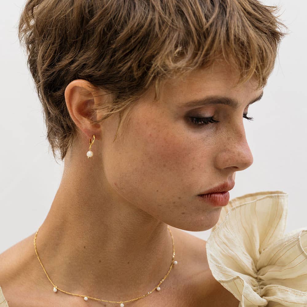 Fresh Water Pearl on Huggie Hoops - Dear John