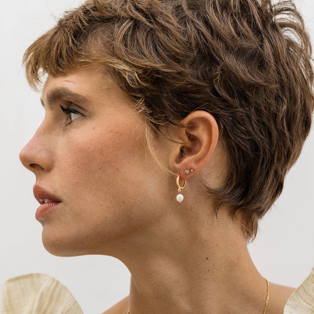 Fresh Water Pearl on Huggie Hoops - Dear John