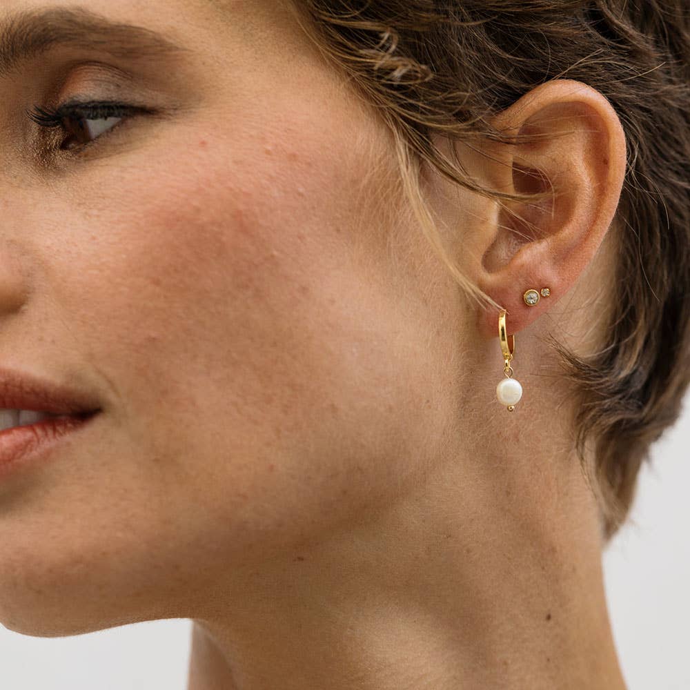 Fresh Water Pearl on Huggie Hoops - Dear John