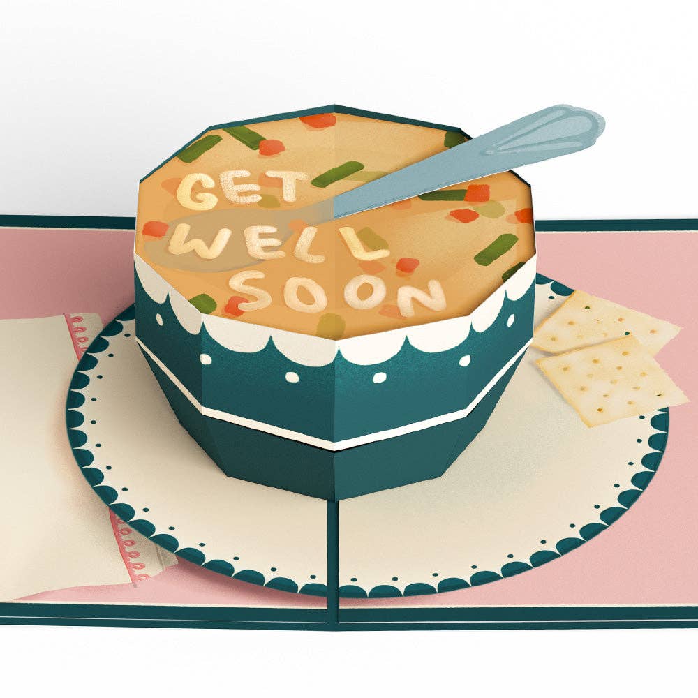 Get Well Soon Soup Pop - Up Card 5x7" - Dear John