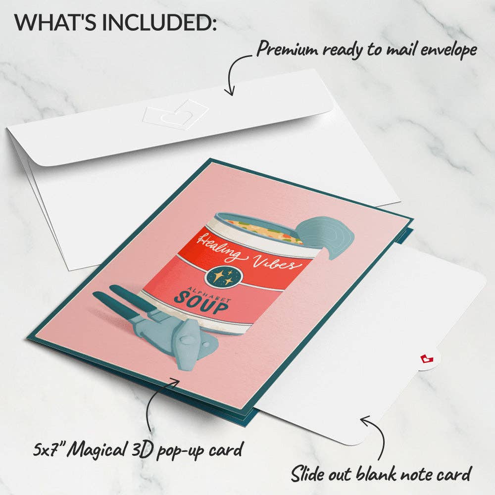 Get Well Soon Soup Pop - Up Card 5x7" - Dear John