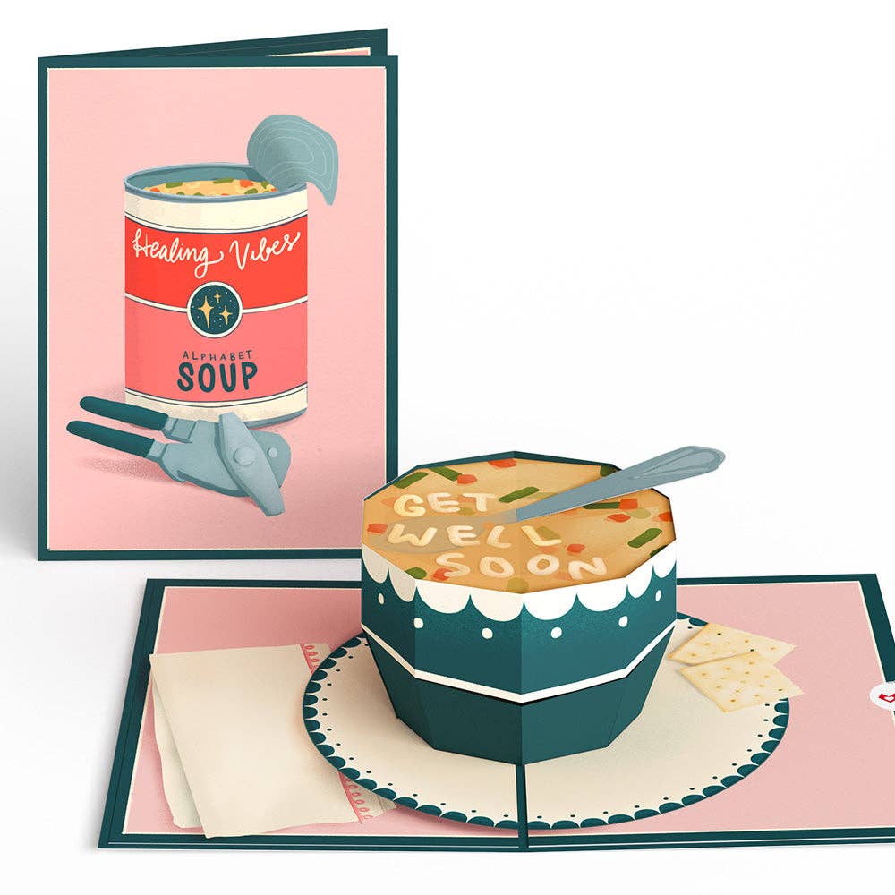 Get Well Soon Soup Pop - Up Card 5x7" - Dear John