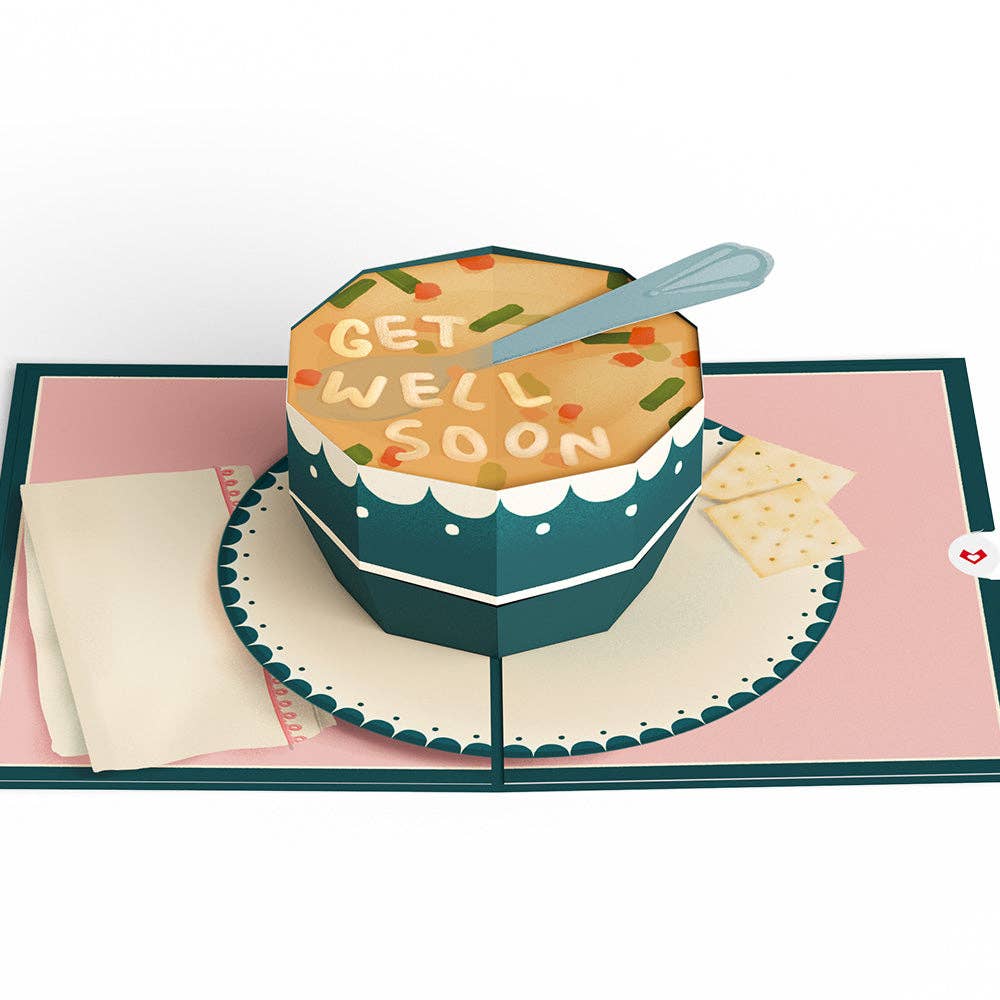 Get Well Soon Soup Pop - Up Card 5x7" - Dear John