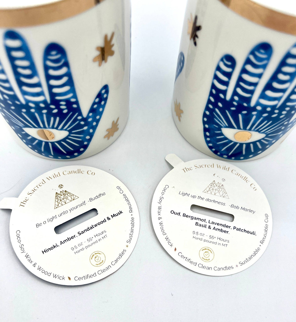 Gold & Blue White Ceramic Hamsa Scented Candle - Dear John