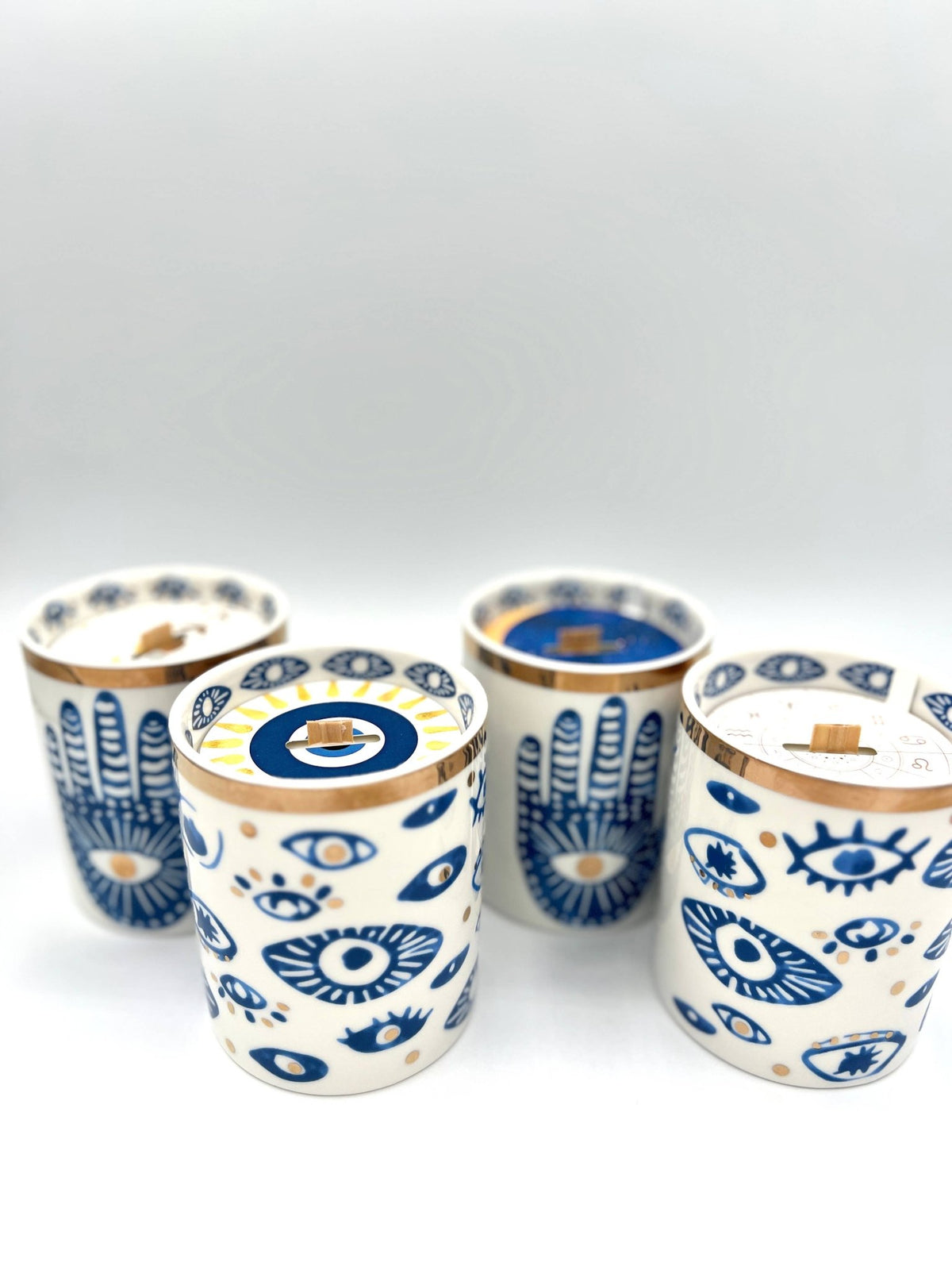 Gold & Blue White Ceramic Hamsa Scented Candle - Dear John