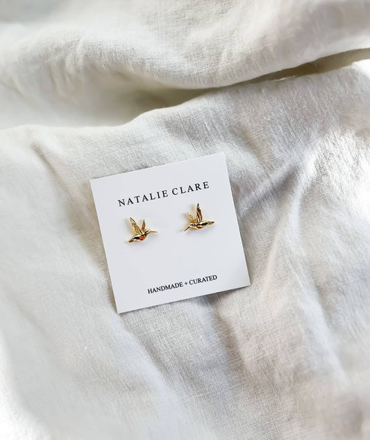 Gold Hummingbird Stud Earrings - Dear John