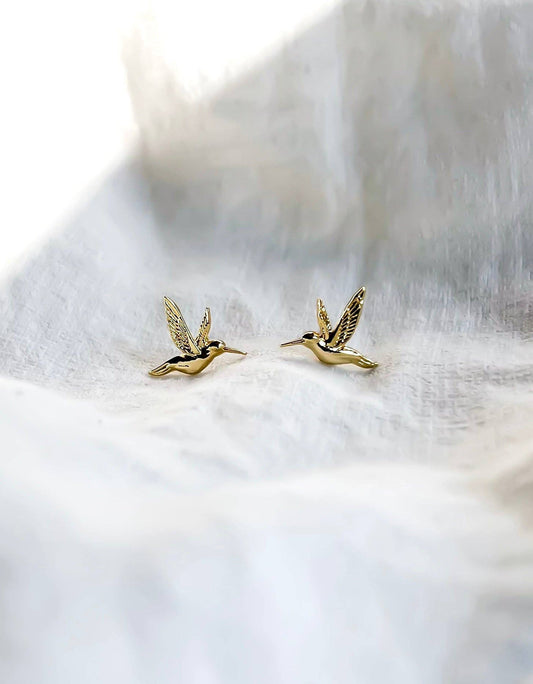 Gold Hummingbird Stud Earrings - Dear John
