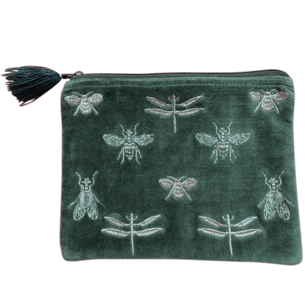 Green Velvet Bees & Dragonflies Cotton Women's Pouch Bag - Dear John