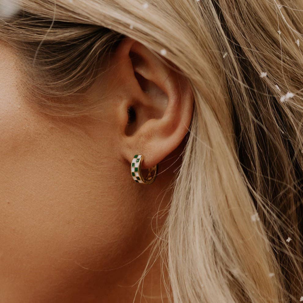 Green & White Checkered Hoops - Dear John