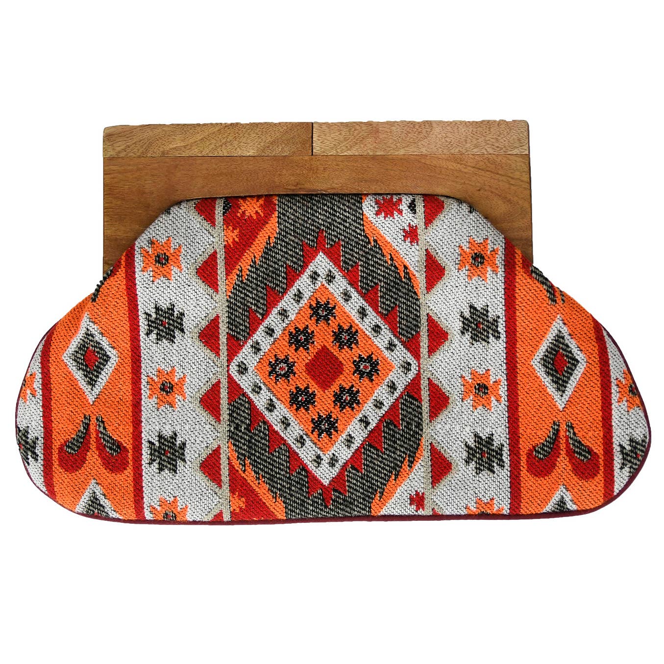 Grey Orange Diamond Stripe Wood Handle Clutch Bag for Women - Dear John