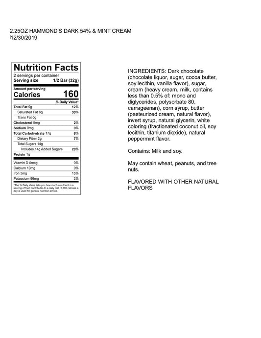 Hammond's Candies - Candy Bar - Dark Chocolate - Mint Chocolate Chip - 2.25 oz - Dear John
