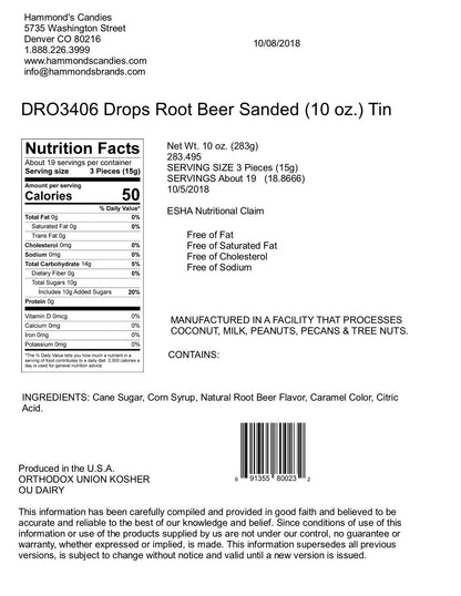Hammond's Candies - Old - Fashioned Pantry Candy - Natural Root Beer Drops - 10oz Tin - Dear John