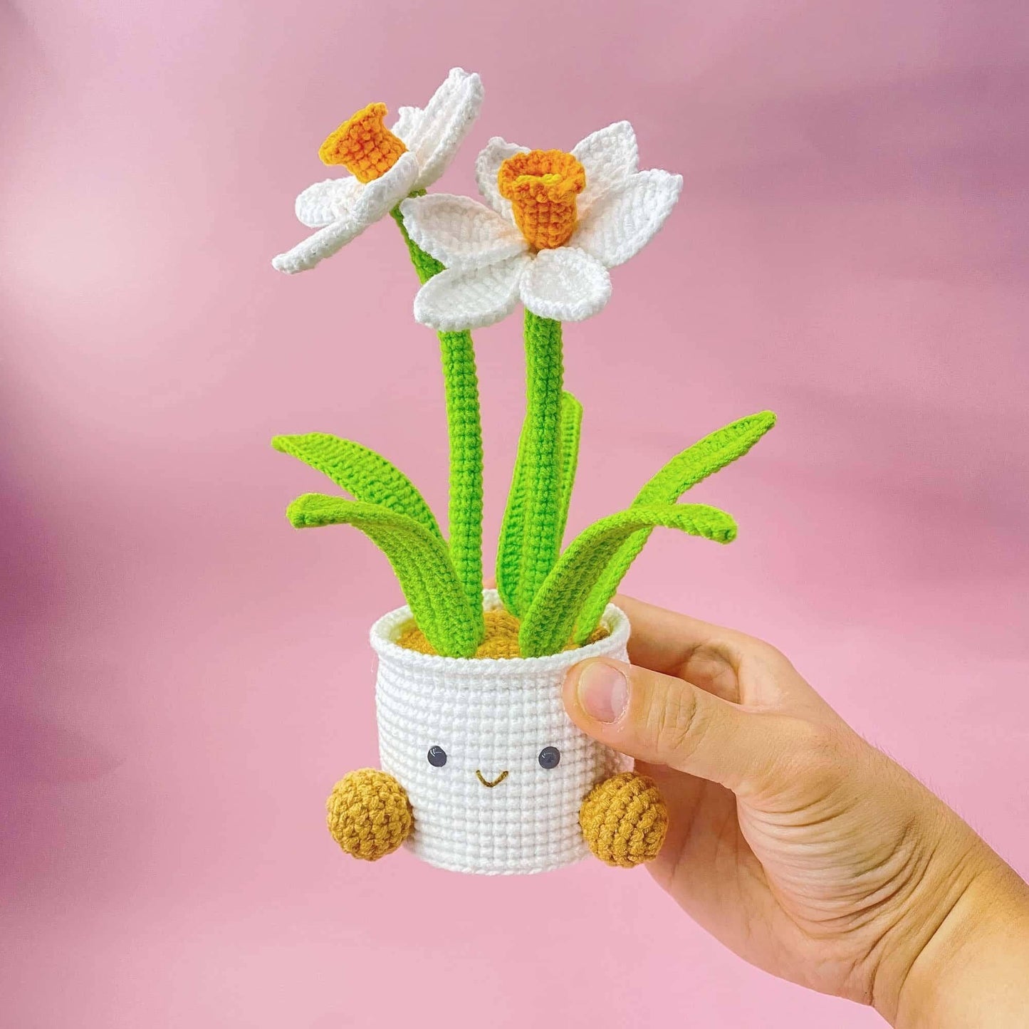Handmade Finished Crochet Smiley Daffodil Pot | Daffodil Decor | Cute Spring Flower | Amigurumi Plant | Crochet Flowers | Home Decor - Dear John