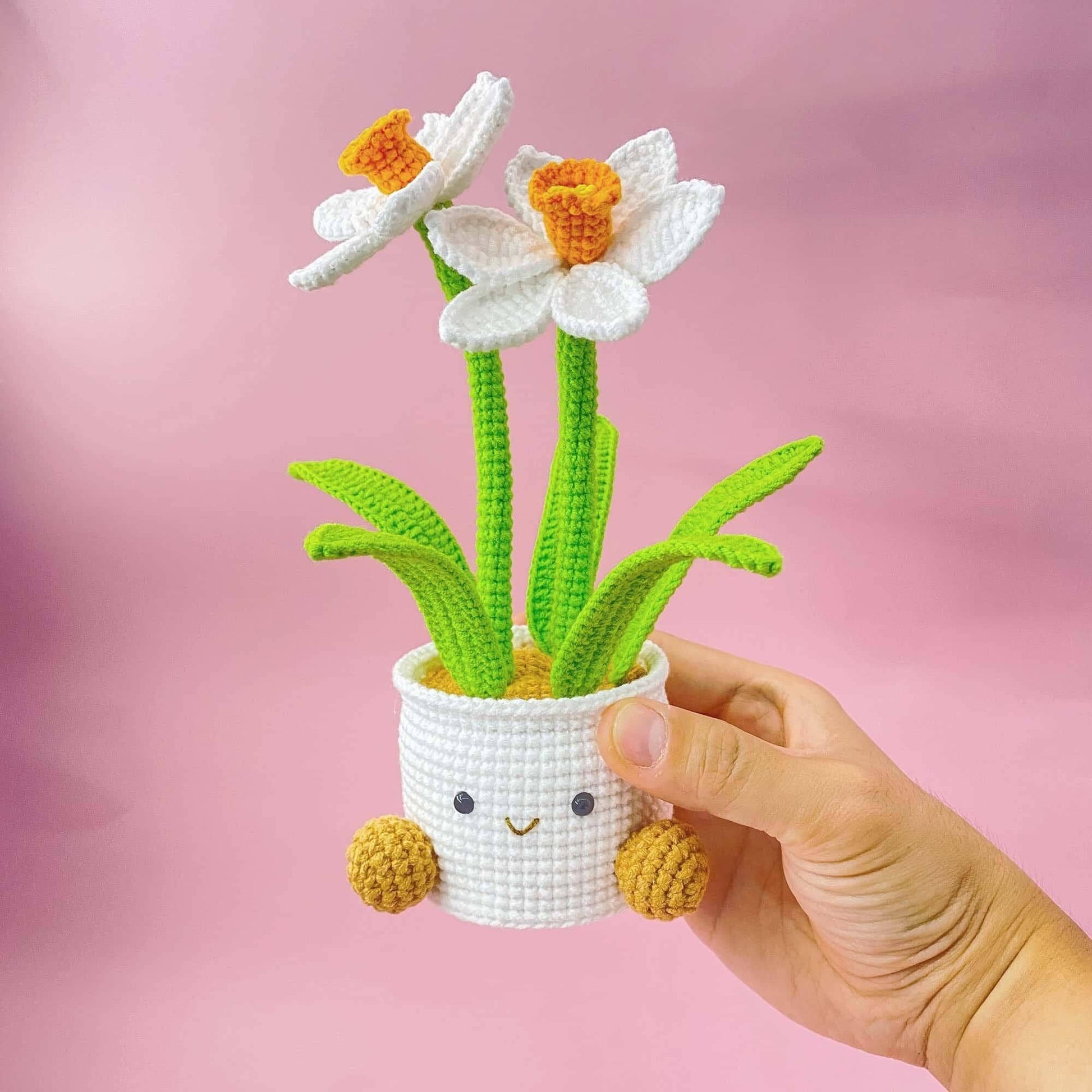 Handmade Finished Crochet Smiley Daffodil Pot | Daffodil Decor | Cute Spring Flower | Amigurumi Plant | Crochet Flowers | Home Decor - Dear John