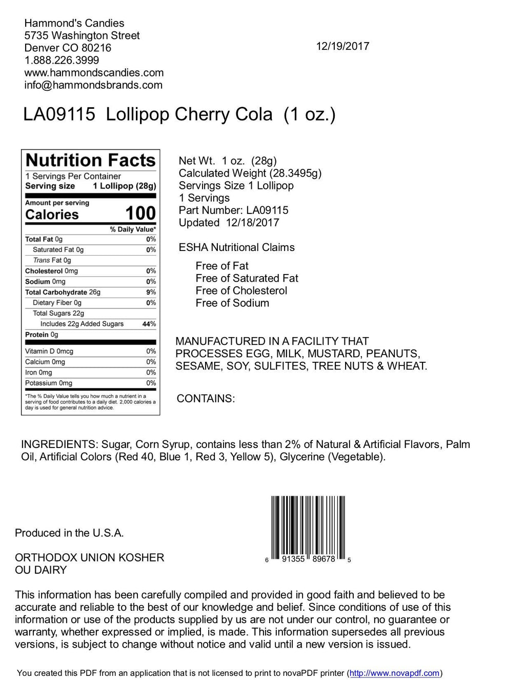 Handmade Lollipop - Cherry Cola - 1 oz - Dear John