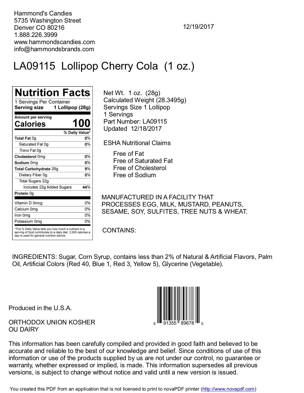 Handmade Lollipop - Cherry Cola - 1 oz - Dear John