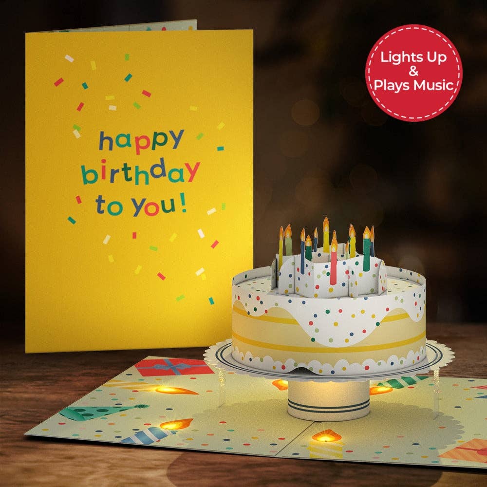 Happy Birthday Confetti Cake Music and Lights Card 5x7" - Dear John