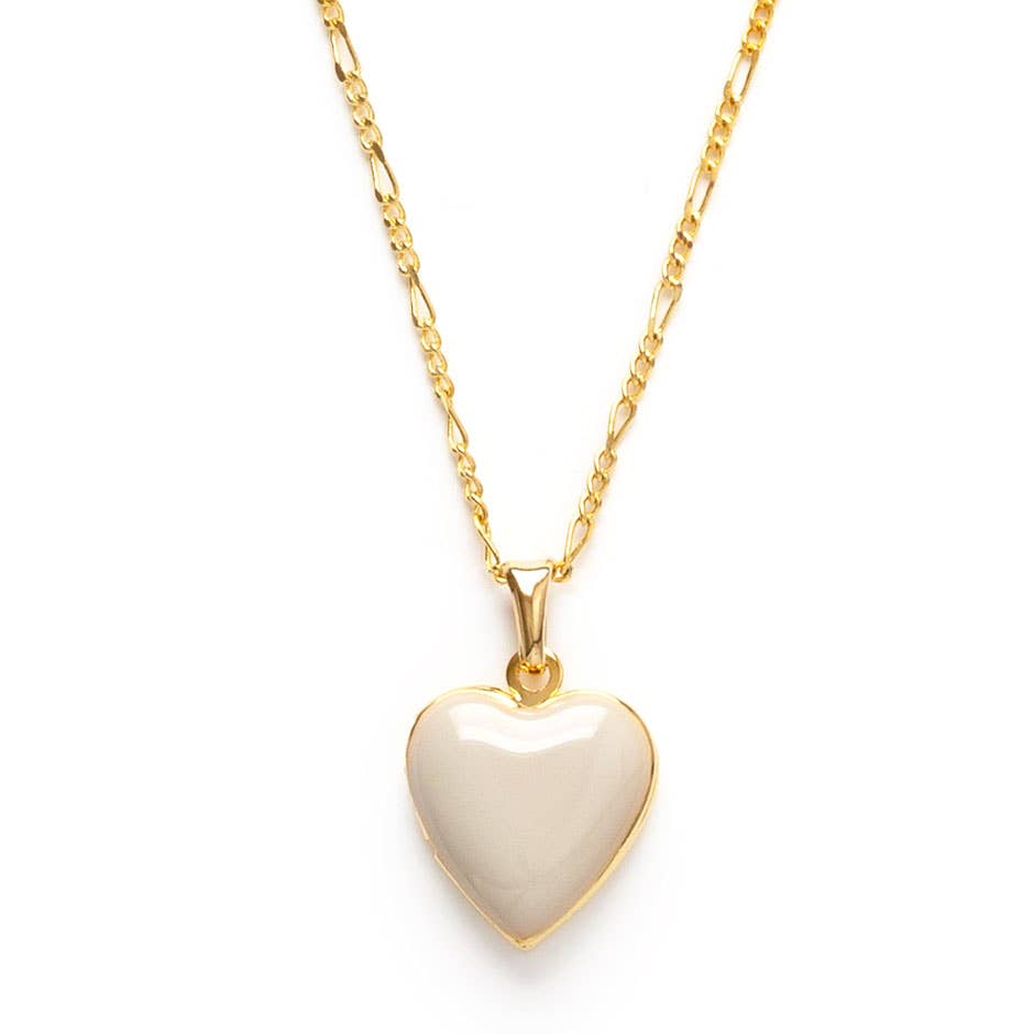 Heart Locket Necklace — 14k Gold over Brass on 20" Figaro Chain - Dear John
