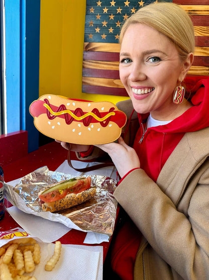 Hot Dog Crossbody Bag | Vegan PU, Zipper, Adjustable Strap - Dear John