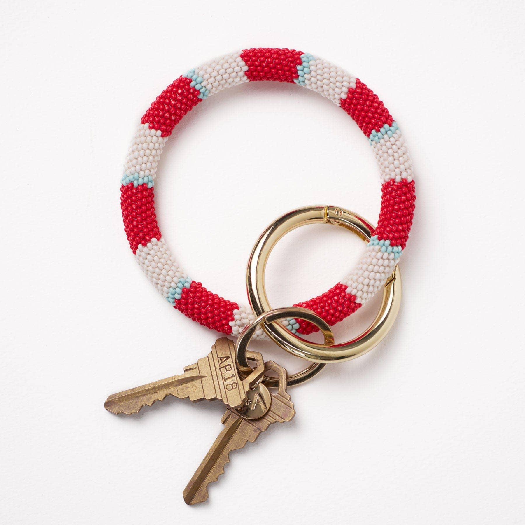 INK + ALLOY - Chloe Stripe Beaded Key Ring Bracelet Red, Light Blue, + Ivory Wholesale - Dear John