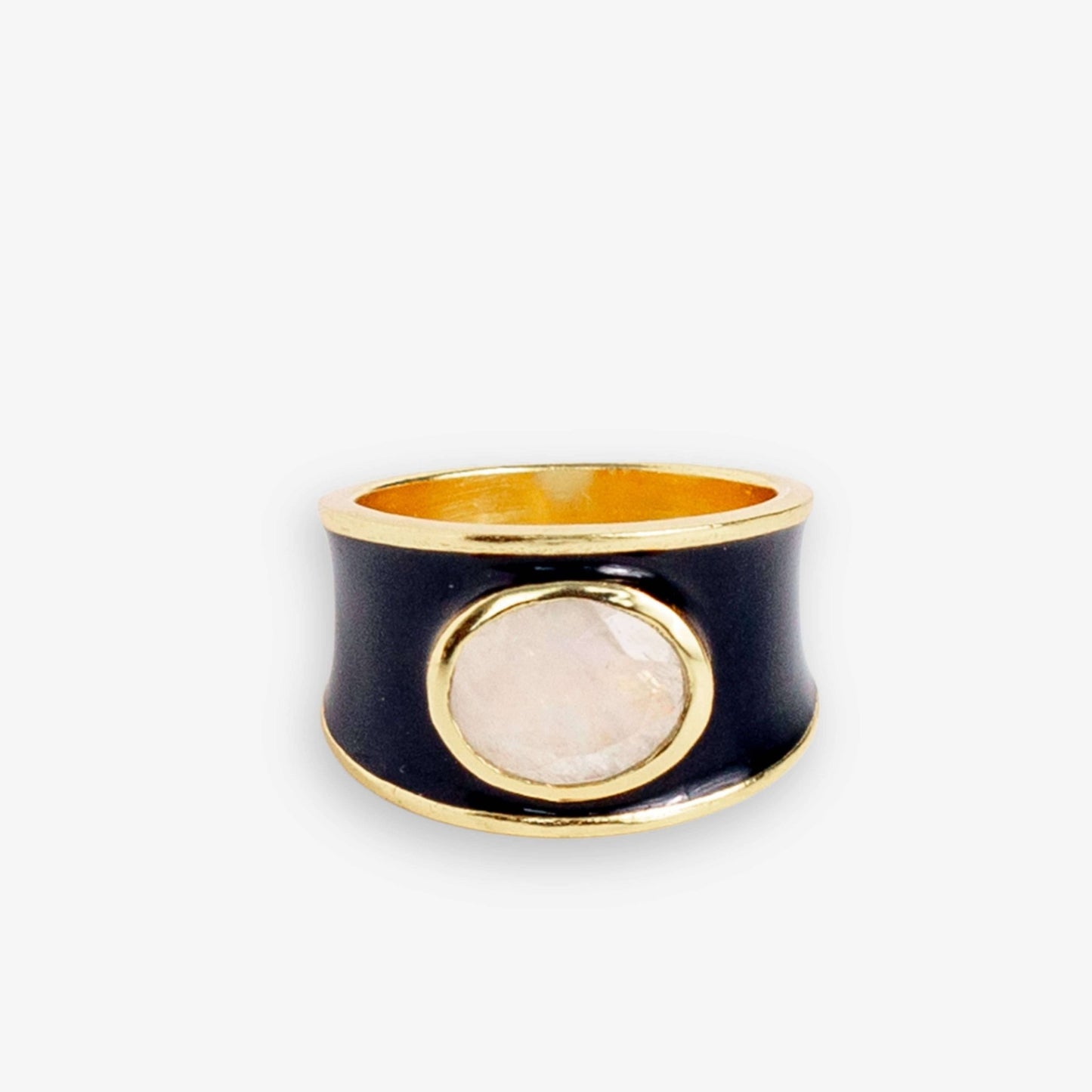 INK + ALLOY - Hazel Oval Stone With Enamel Band Ring Black/Clear Wholesale- Size 7 - Dear John